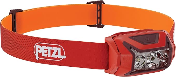 PETZL ACTIK Headlamp - Powerful 450 Lumen Light with Red Lighting, for Hiking, Climbing, Running, and Camping - Red