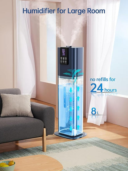 8L Smart Humidifiers for Bedroom Large Room, 2.1Gal Cool Mist Top Fill Diffuser Ambient Light, App & Remote Control, 3 Mist Modes, Quiet Humidifier for Home Office Plant (Blue)