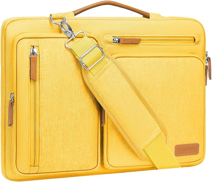 MOSISO 360 Protective Laptop Shoulder Bag,17-17.3 inch Computer Bag Compatible with MacBook, HP, Dell, Lenovo, Asus Notebook,Side Open Messenger Bag with 4 Zipper Pockets&Handle, Yellow