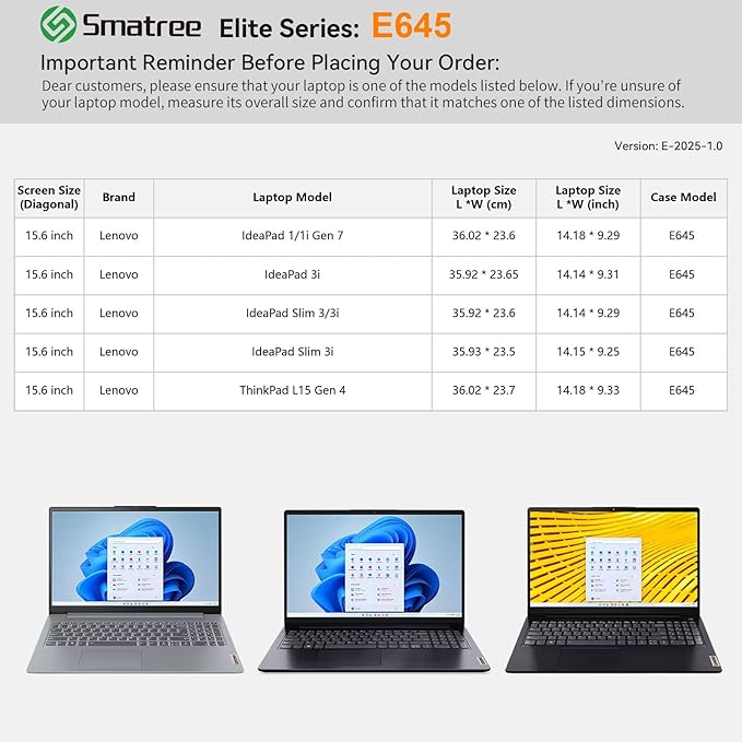 Smatree Laptop Sleeve for 15.6 inch Lenovo IdeaPad Slim 3i/3, for 15.6 inch IdeaPad 3i, for IdeaPad1i/i Gen 7, for ThinkPad L15 Gen 4 Laptop, Green(E645G)