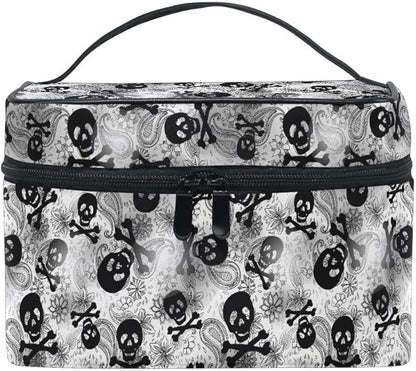 Makeup Bags, Gothic Skulls Black Grey Paisley Makeup Organizer Bags Toiletry Bag Box Travel Cosmetic Bag Make Up Train Case for Women Teen Girl Ladies