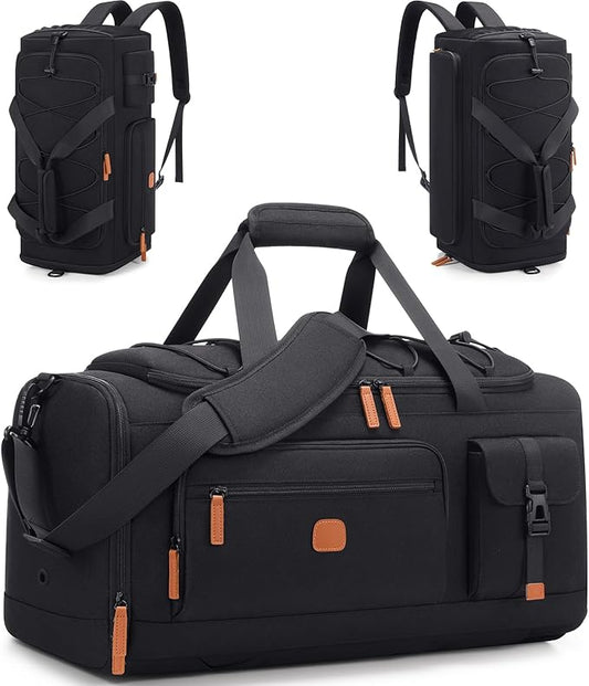 Gym Bag for Men and Women with Shoe & Laptop Compartment, 3-in-1 Sports Travel Duffel Bag Anti-Theft Weekender Carry-On Backpack for Airplane & Workout, Overnight Travel Bag,35L (Black, Medium)
