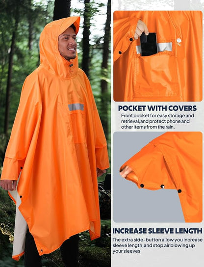 ANYOO Hooded Rain Poncho for Adults Waterproof Lightweight Rain Coat for Men Women Reusable Rain Jacket for Emergency Outdoor