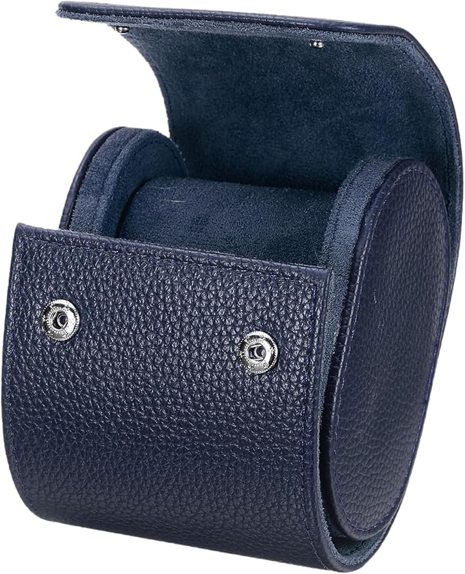 HARFINGTON Watch Roll Travel Case Single Slot Portable Leather Watch Case for Men and Women, Watches Storage Organizer with Removable Pillow for Traveling, Display, Textured Blue
