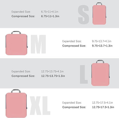 4 Set Compression Packing Cubes Travel - Travel Accessories Expandable Packing Organizers for Carry On - Essentials Luggage Bags - Pink