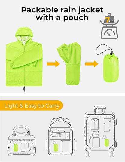 COOFANDY Mens Packable Rain Jacket Lightweight Waterproof Raincoat with Hood Outdoor Rain Gear Travel Hiking Cycling