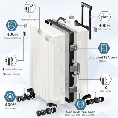 Krute Aluminum Frame Luggage 28 Inch Checked Suitcase with Spinner Wheels TSA Approved No Zipper Hard Shell Luggage PC+ABS Travel Suitcase