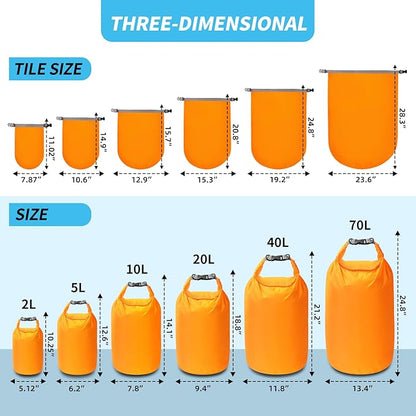Dry Bag Set, Waterproof Small Lightweight Dry Bags for Paddle Board Kayaking, Fishing, Camping (Orange, 2L+5L+10L)