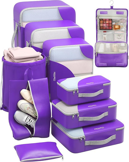 ALL INCLUDED 10 Set Durable Packing Cubes for Suitcases,OlarHike Essentials for Travel, UPGRADED Anti-Tear Stitching, NEW Improved Luggage Packing Organizers for Travel Accessories (Purple)