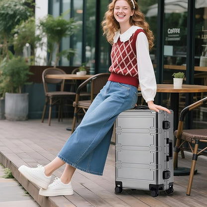 Simcat All Aluminum Carry On Luggage, 20 Inch Hard Shell Zipperless Luggages，Airline Approved Suitcase with TSA Lock and Silent Wheels (Gray,20inch/56.5x21.5x39.5cm)