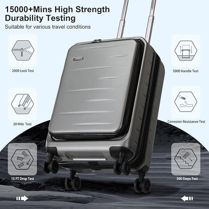 Expandable Carry On Luggage Airline Approved, 20 Inch Lightweight ABS+PC Hard Shell Suitcases with Front Pocket, Spinner Wheels, TSA Lock (Dark Gray, 1PC)