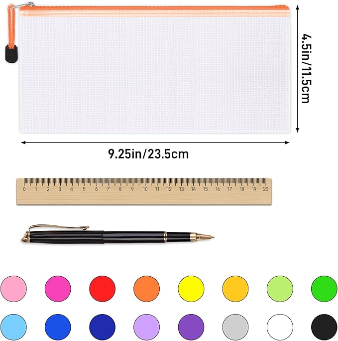 EOOUT 72pcs Pencil Pouches, Small Mesh Zipper Pouch, 16 Colors, 9.5x4.5 Inches for Bills, Cash, Cosmetics, Travel Storage, School and Office Supplies Organization