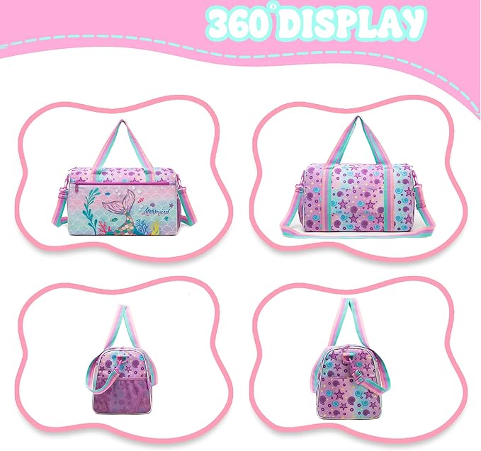 Kids Luggage Set with Wheels Girls Cute Mermaid Travel Softside Suitcases 16" Carry on Suitcase with Duffle Bag Girls Luggage Sets Airline Approved