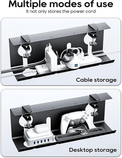 NODOCA No Drill Under Desk Cable Management Tray, 17'' Wire Management, Punch-Free Clamp on, Metal Cable Tray, Wire Organizer Under Desk, Under Desk Basket for Office and Home, Black