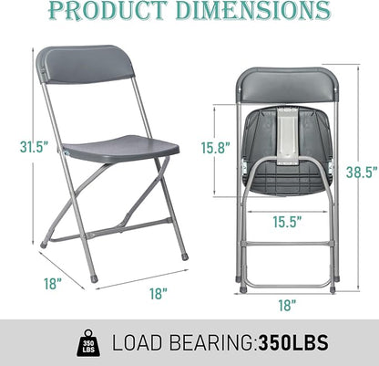30 Pack Plastic Grey Folding Chairs,Portable Party Chairs Stackable Commercial Seats with Steel Frame for Office Home Outdoor Indoor Wedding Party Patio Dinning Events,350lbs Capacity