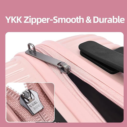 19 Inch Suitcase Hand Luggage with Front Pocket for 15.6" Laptop, 35 * 23 * 55cm, 43L, Ligthweight ABS+PC Hardshell Carry On, TSA Lock & YKK Zippers with HINOMOTO 360° Wheels, Pink
