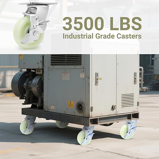 W B D WEIBIDA Heavy Duty Caster Wheels 5 Inch - 3500 LBS, PP Plate Castor Set of 4 with Double Ball Bearings, Non-Marking Quiet Industrial Swivel Casters for Hand Trucks, Carts, Industrial Equipment