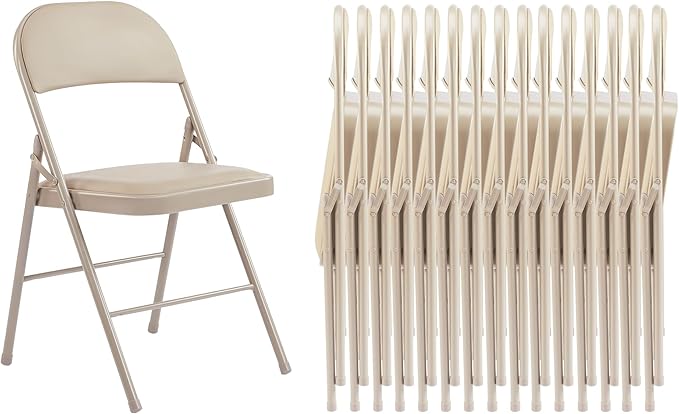 Folding Chairs 16 Pack, Portable Stackable Commercial Chair, Indoor Outdoor Padded Leather Chair with Sturdy Metal Frame, for Home, Office, or Party Events. (Kahki, 16 Pack)