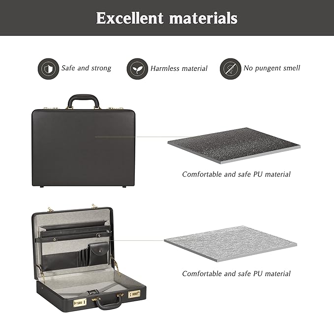 Briefcases for Men, Professional Leather Briefcase with Lock, Hard Shell Business Brief Case, Durable Executive Attache Case for Laptop Documents, Mens Hard Briefcase for Work Office Travel