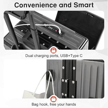 24 Inch Check-In Luggage Aluminum Frame Zipperless Luggage, Hard Shell Suitcase TSA Approved Checked Luggage, ABS+PC Lightweight Zipperless Suitcase with Spinner Wheels (Grey)