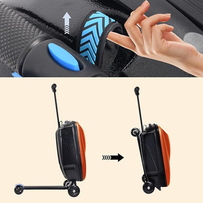 Apelila 20" Scooter Suitcase for Kids, 2-in-1 Ride On Luggage with Wheels for Boys & Girls Ages 4-15, Foldable Hardshell Carry On Lightweight Travel Suitcase for Airplane (Orange)
