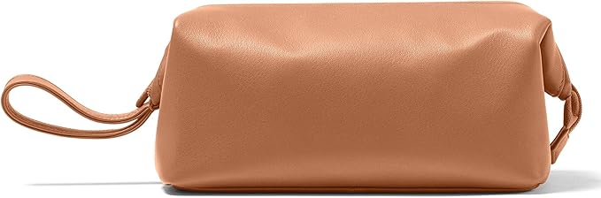 Leatherology Cognac Framed Toiletry Bag - Wide-mouth zippered opening, interior and exterior zippered compartments, compact and functional