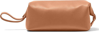 Leatherology Cognac Framed Toiletry Bag - Wide-mouth zippered opening, interior and exterior zippered compartments, compact and functional