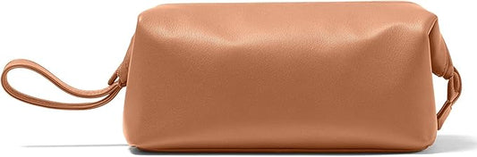 Leatherology Cognac Framed Toiletry Bag - Wide-mouth zippered opening, interior and exterior zippered compartments, compact and functional