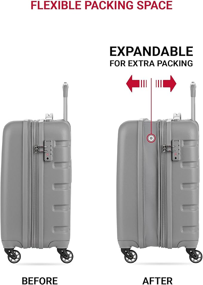 SwissGear 7366 Signature Hardside Expandable Luggage with Spinner Wheels, TSA Lock, Cup-Holder, Grey, Carry-On 19-Inch