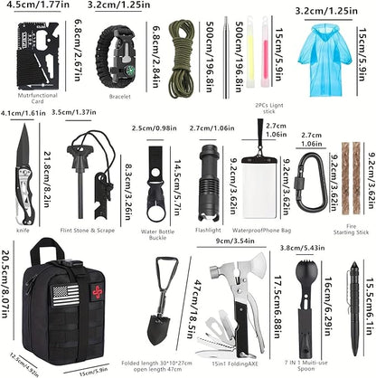 Survival Kit, 252Pcs Survival Gear First Aid Kit with Molle System Compatible Bag and Emergency Tent, Emergency Kit for Earthquake, Outdoor Adventure, Hiking, Hunting, Gifts for Men Women (Black)