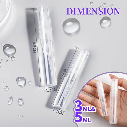 Fandamei 60PCS Mini Spray Bottle, 30PCS 3ml Mini Clear Plastic Spray Bottle Empty with 30PCS 5ml Fine Mist Refillable Mini Perfume Bottle. Small Empty Sample Containers Bottle.