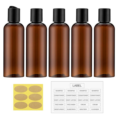Travel Bottles for Toiletries 3.4 oz - Travel Size Containers for Shampoo Plastic - Small Empty Lotion Squeeze Bottle for Liquid TSA Approved - Leak Proof Mini Conditioner Refillable Amber 100ml