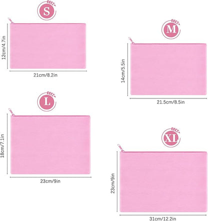 12 Pieces Cotton Canvas Makeup Bag, Multipurpose Cosmetic Bag with Zipper Travel Toiletry Pouch, Blank DIY Craft Bag (Pink, XL)
