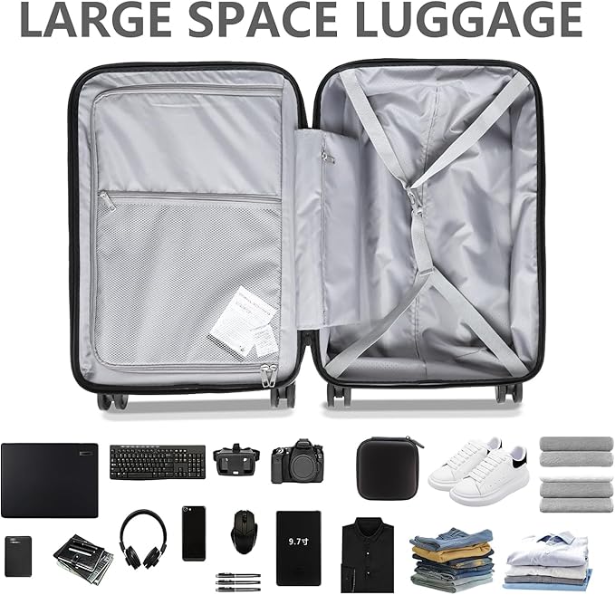 28 Inch Luggage with Spinner Wheels & TSA Lock, Expandable PC Hardside Large Checked Luggage with Top Opening, Durable Lightweight Rolling Suitcase, Green