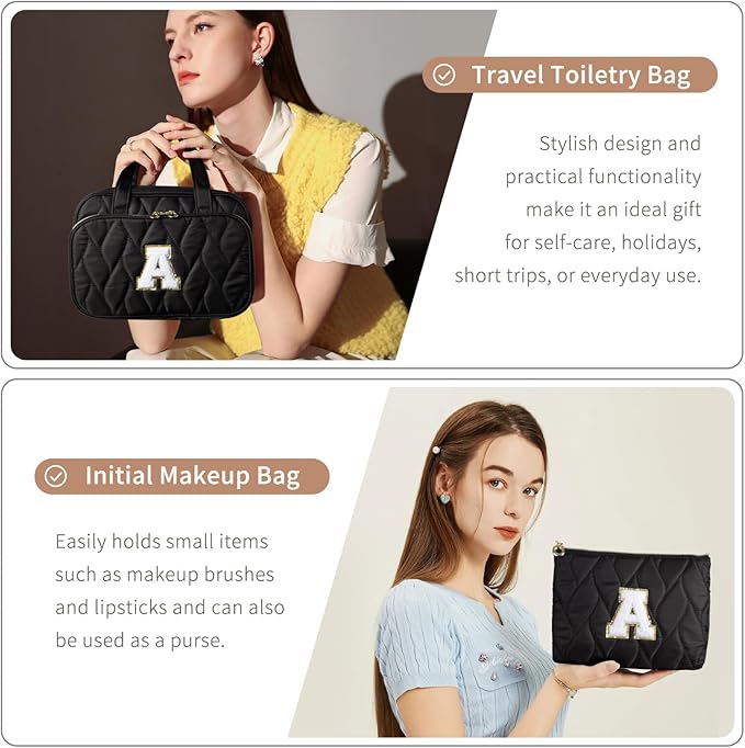 YOOLIFE Hanging Toiletry Bag for Women - Travel Toiletry Bag Makeup Bag, Portable Toiletries Travel Bag and Cosmetic Bag Essentials Black - W