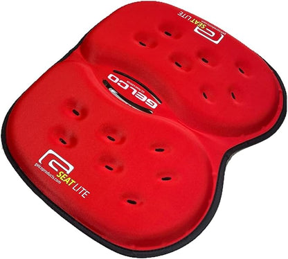 LITE Travel Gel Foam Cushion | Back Pain, Sciatica, Pressure Relief | Relieves Tailbone Discomfort, Promote Healthy Posture | Ergonomic Comfort | Car, Commute, Airplane and Travel - Red
