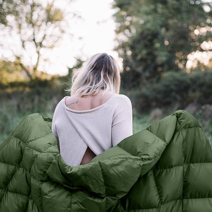 zzlamb Puffy Down Camping Blanket Water-Repellent, Down Throw Travel Blanket Portable for Outdoor, Light Warm Quilt for Couch Plane Car Theater Stadium Picnic RV Backpacking Hammock