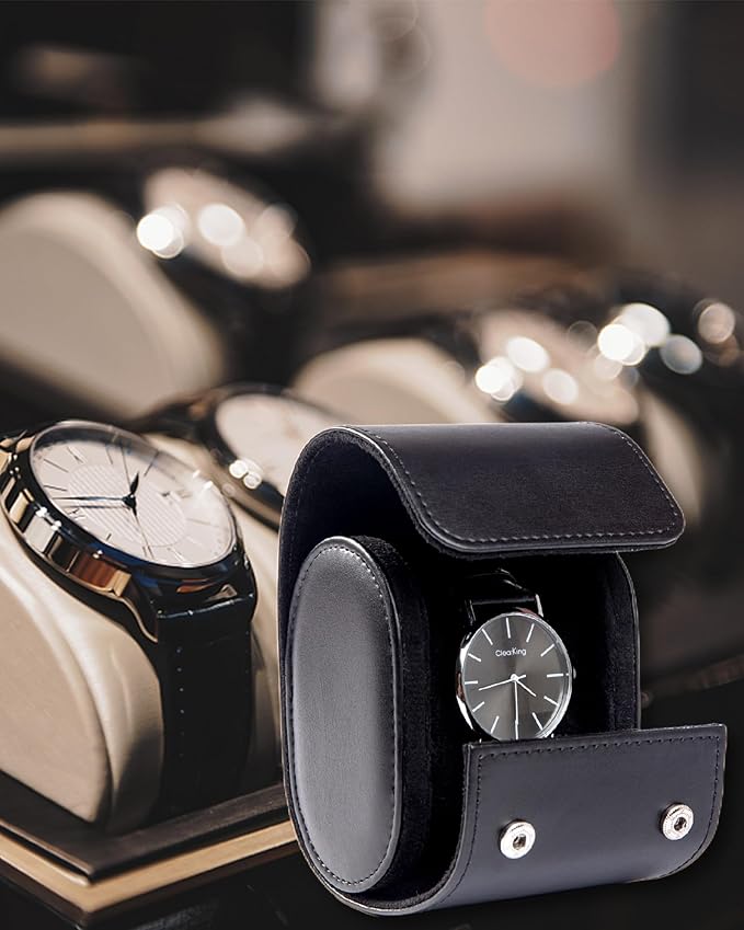 MR.OKAY Single Watch Travel Case-Classic Leather Watch Case With Superb Texture.Portable Watch Roll Or Organizer For Storage And Display. Best Travel Gift for Men,All Handcrafted By Artisans.