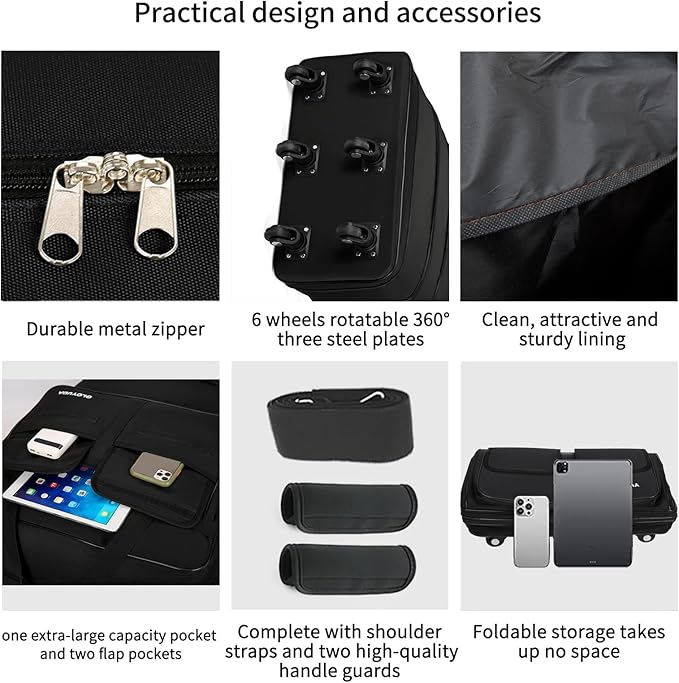130L Expandable Luggage, 40 Inch Suitcase with Wheels, Collapsible Luggage with Wheels, Rolling Duffle Bag with wheels, Foldable Suitcasewith2Handle Wrap 2Fixing Straps 1Shoulder Strap (Black)