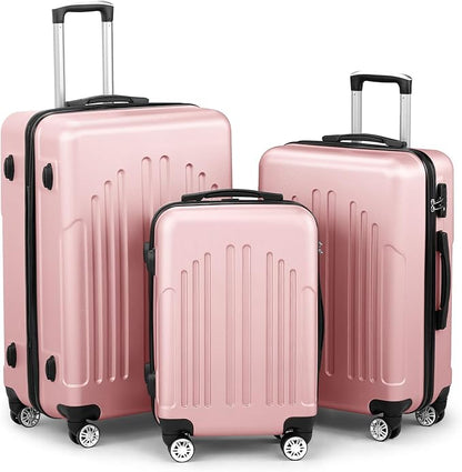 Karl home Luggage Sets 3 Piece, ABS Hardside Suitcase Set with Double Spinner Wheels & TSA Lock for Travel Business, 3-Piece Set (20/24/28), Light Pink