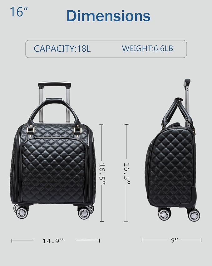 VH&GRED Luxury Carry on Luggage with Wheels Leather Suitcase 16-Inch Lightweight Travel Small Suitcase Diamond Stitching