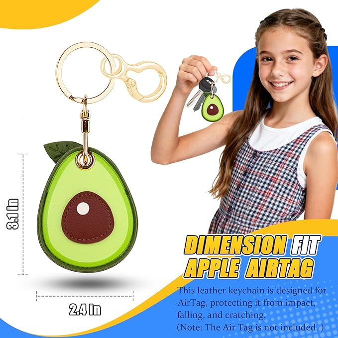 Leather Keychain for Airtag, Cute Protective Keychain Holder Compatible with Apple Air Tag,GPS Item Tracker Case Cover for Keys,Bags,Pets,Luggage(Avocado)