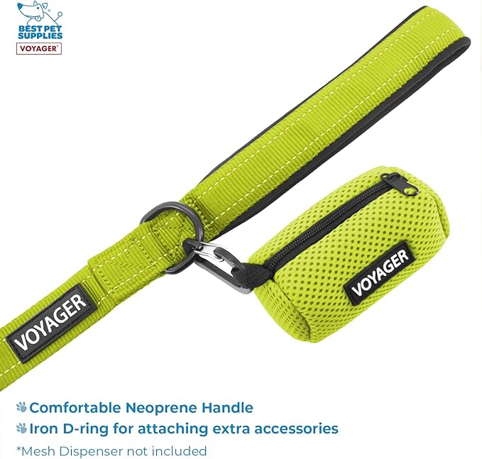 Voyager Step-in Air All Weather Mesh Harness & Reflective Dog 5 ft Leash Combo, Neoprene Handle, for Small, Medium, Large Breed Puppies by Best Pet Supplies - Leash Harness (Lime/Black Trim), M