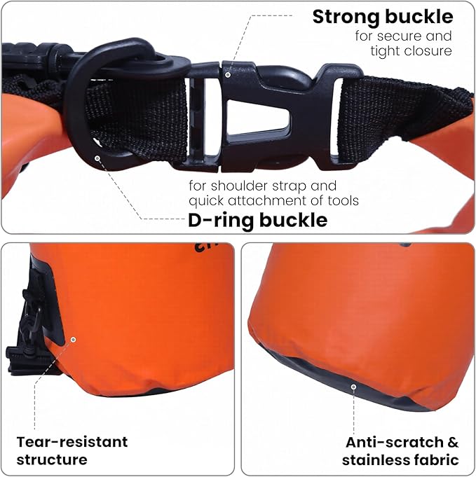 Pristis Waterproof Dry Bag, 10L Lightweight Floating Kayak Storage Backpack for Men Women, Durable Outdoor Roll Top Dry Sack Gear Accessory for Kayaking Fishing Rafting Beach Camping, Orange