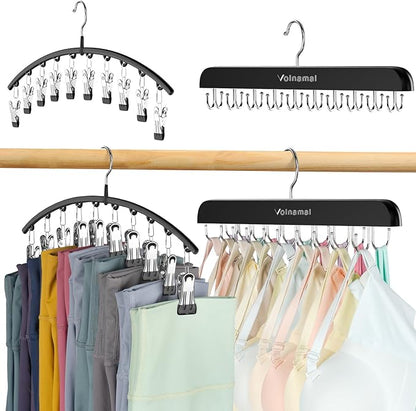 4 Pack Legging Organizer& Bra Hanger, 2 in 1 Space Saving Hangers Max 60 Leggings & Bras Capacity for Closet Organizers and Storage, Metal Yoga Pant Hanger& Foldable Wood Tank Top Organizer