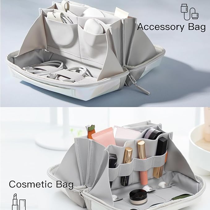 Electronics Travel Organizer - Portable Tech Bag, 180° Opening Cable Organizer, Durable Waterproof Case, Compact Storage Design | Travel Accessory for Cables, Chargers, Gadgets, Cosmetics, Office Dail