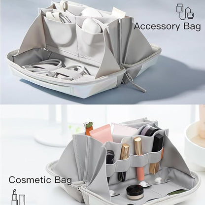 Electronics Travel Organizer - Portable Tech Bag, 180° Opening Cable Organizer, Durable Waterproof Case, Compact Storage Design | Travel Accessory for Cables, Chargers, Gadgets, Cosmetics, Office Dail