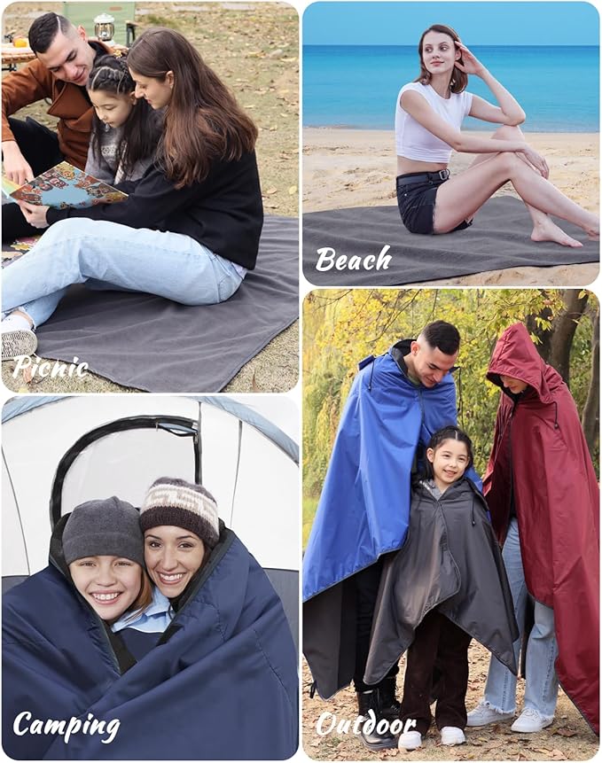 DUKUSEEK Outdoor Waterproof Stadium Blanket, XL Large (79x56) Hooded Stadium Blankets with Fleece,Portable,Warm Outside Blankets for Cold Weather, Camping, Sports, Beach, Football, Festivals…