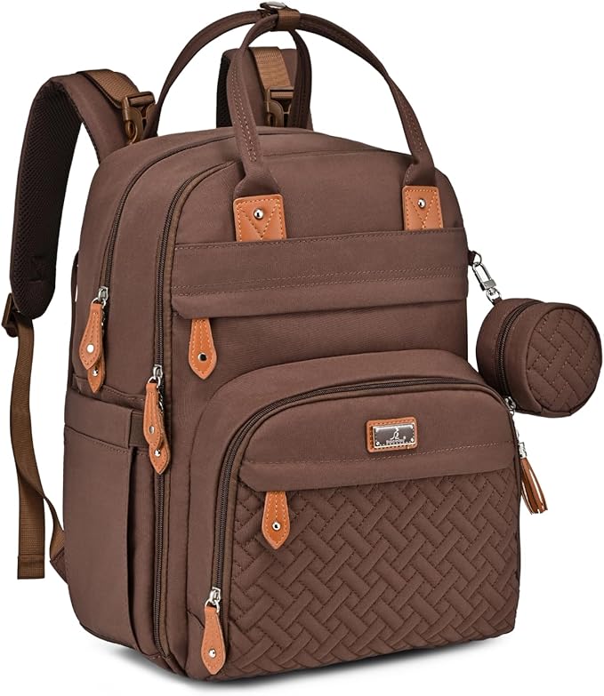 BabbleRoo Diaper Bag Backpack - Baby Essentials Travel Tote - Multi Function Water Resistant Diaper Bag, Travel Essentials Baby Bag with Changing Pad, Stroller Straps & Pacifier Case - Unisex, Brown