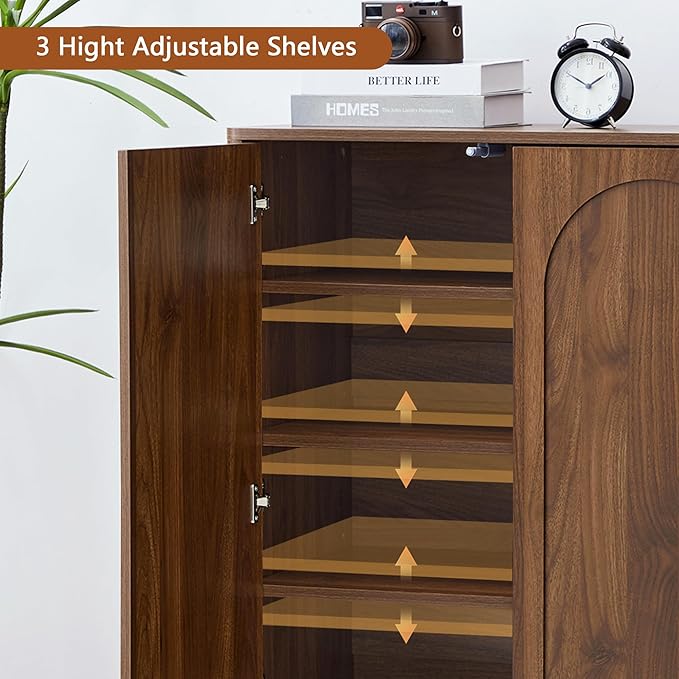 Tall and Large Shoe Storage Cabinet Set of 2 with Doors and Adjustable Shelves, 5-Tier Modern Shoe Rack Cabinet Storage for Entryway, Entrance, Hallway, Foyer/Kitchen Sideboard - Walnut